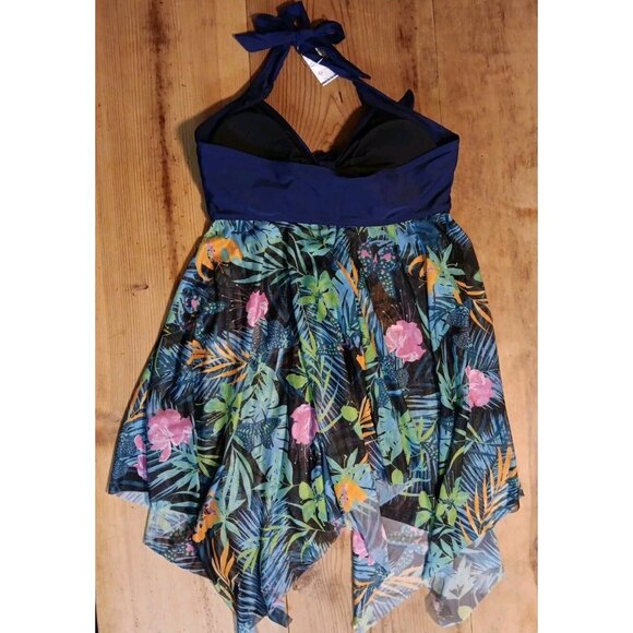 Summer Mae Womens XL Mesh Halter Asymmetrical Hem Tankini Swim Dress Top NWT - Picture 4 of 6